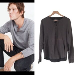 Madewell Heathered Doubledown Henley Tee size Medium dark gray
